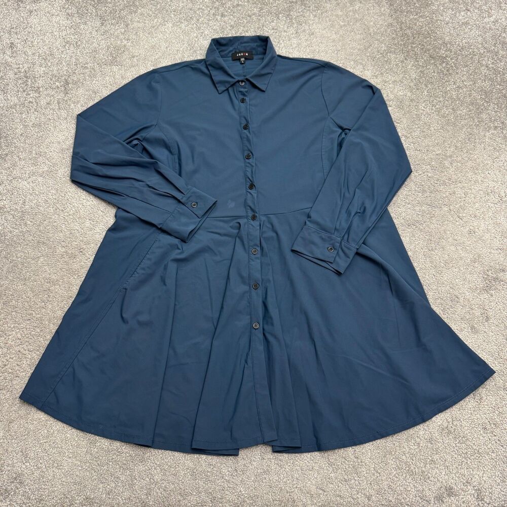 Jason Button Down Fit Flare Mini Shirt Dress Womens Large Navy Blue Classic